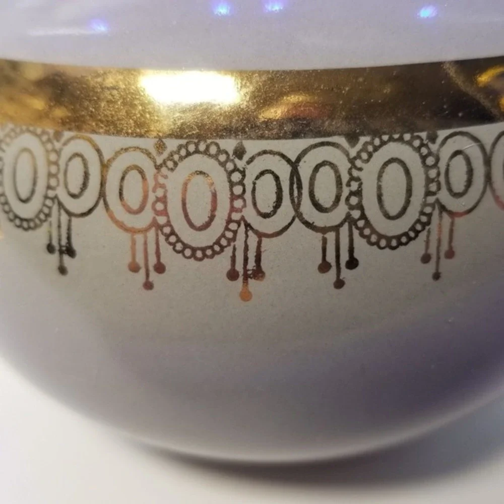 Vintage Ceramic Teapot Hall 6-Cup Gray Gold Trim Geometric‎ Band USA
